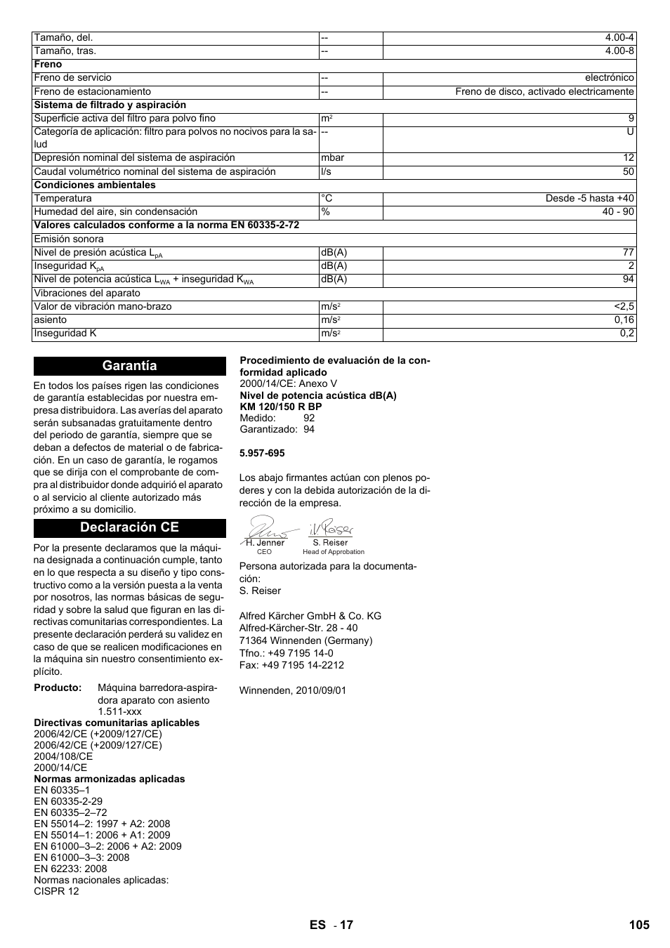 Garantía declaración ce | Karcher KM 120-150 R Bp 2SB User Manual | Page 105 / 264