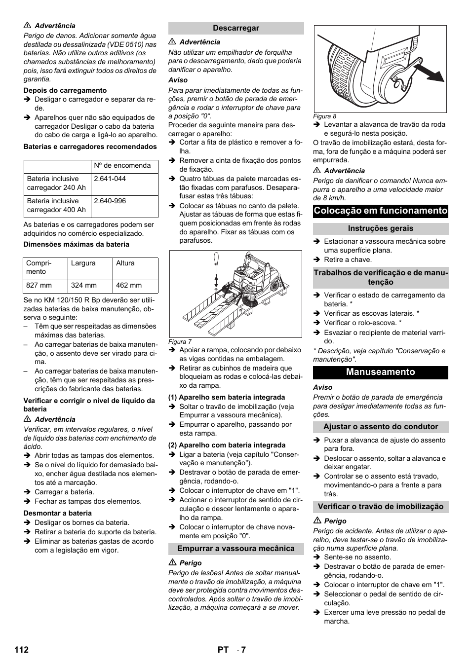 Colocação em funcionamento, Manuseamento | Karcher KM 120-150 R Bp 2SB User Manual | Page 112 / 264