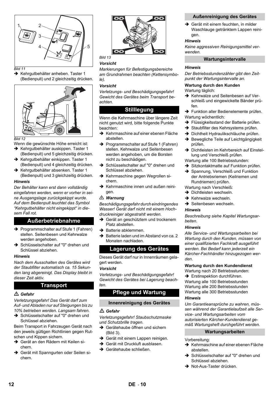 Außerbetriebnahme transport | Karcher KM 120-150 R Bp 2SB User Manual | Page 12 / 264