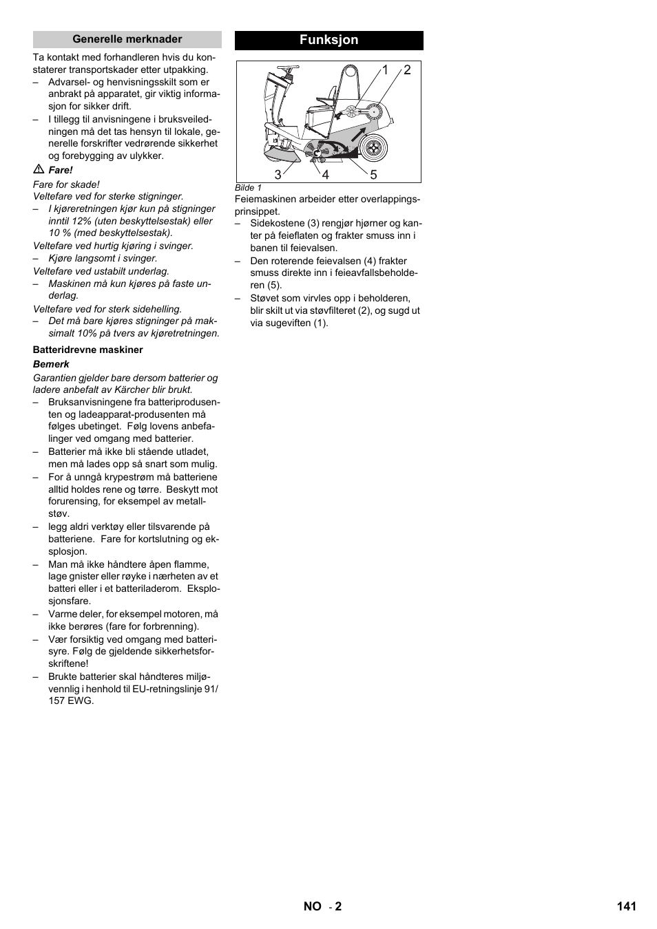 Funksjon | Karcher KM 120-150 R Bp 2SB User Manual | Page 141 / 264