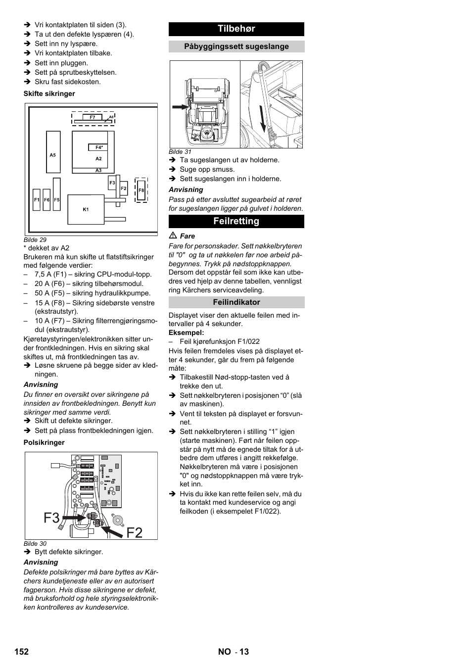 Tilbehør, Feilretting | Karcher KM 120-150 R Bp 2SB User Manual | Page 152 / 264