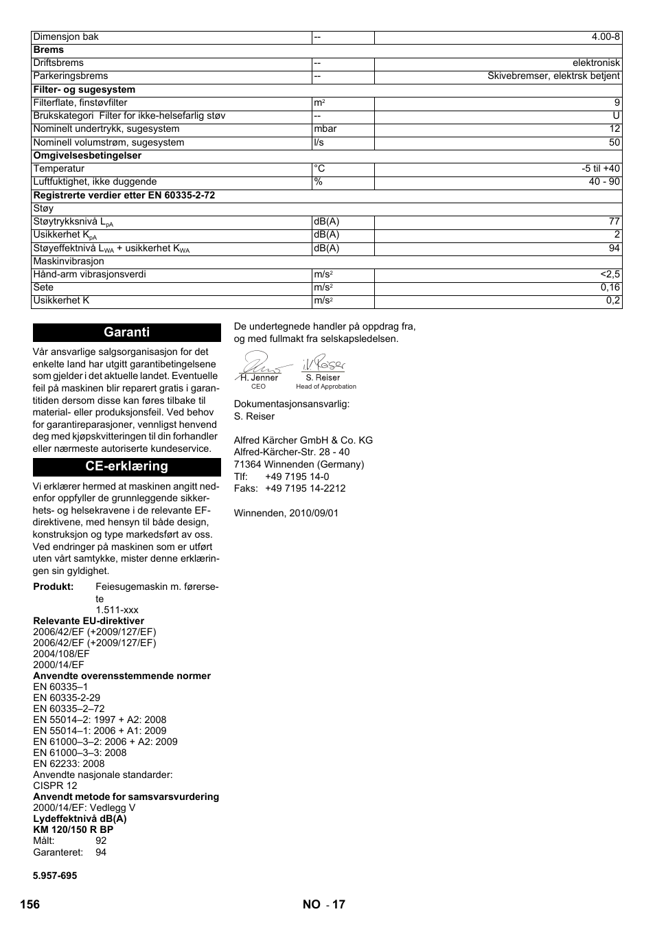 Garanti ce-erklæring | Karcher KM 120-150 R Bp 2SB User Manual | Page 156 / 264