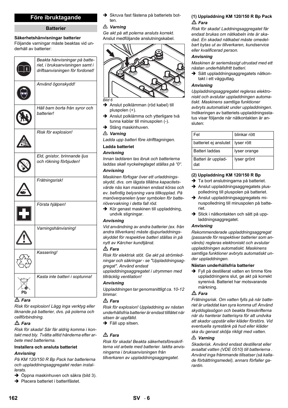 Före ibruktagande | Karcher KM 120-150 R Bp 2SB User Manual | Page 162 / 264