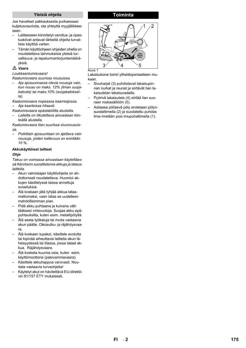 Toiminta | Karcher KM 120-150 R Bp 2SB User Manual | Page 175 / 264