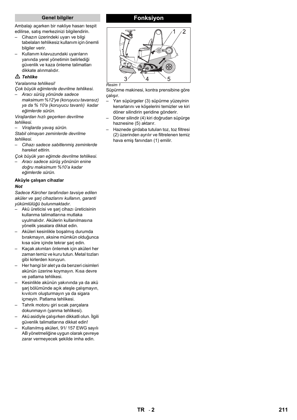 Fonksiyon | Karcher KM 120-150 R Bp 2SB User Manual | Page 211 / 264