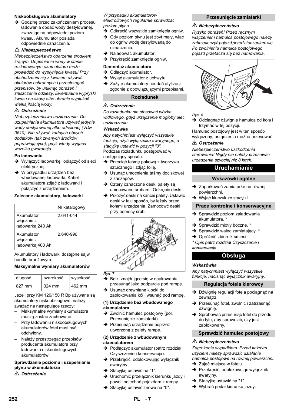 Uruchamianie, Obsługa | Karcher KM 120-150 R Bp 2SB User Manual | Page 252 / 264