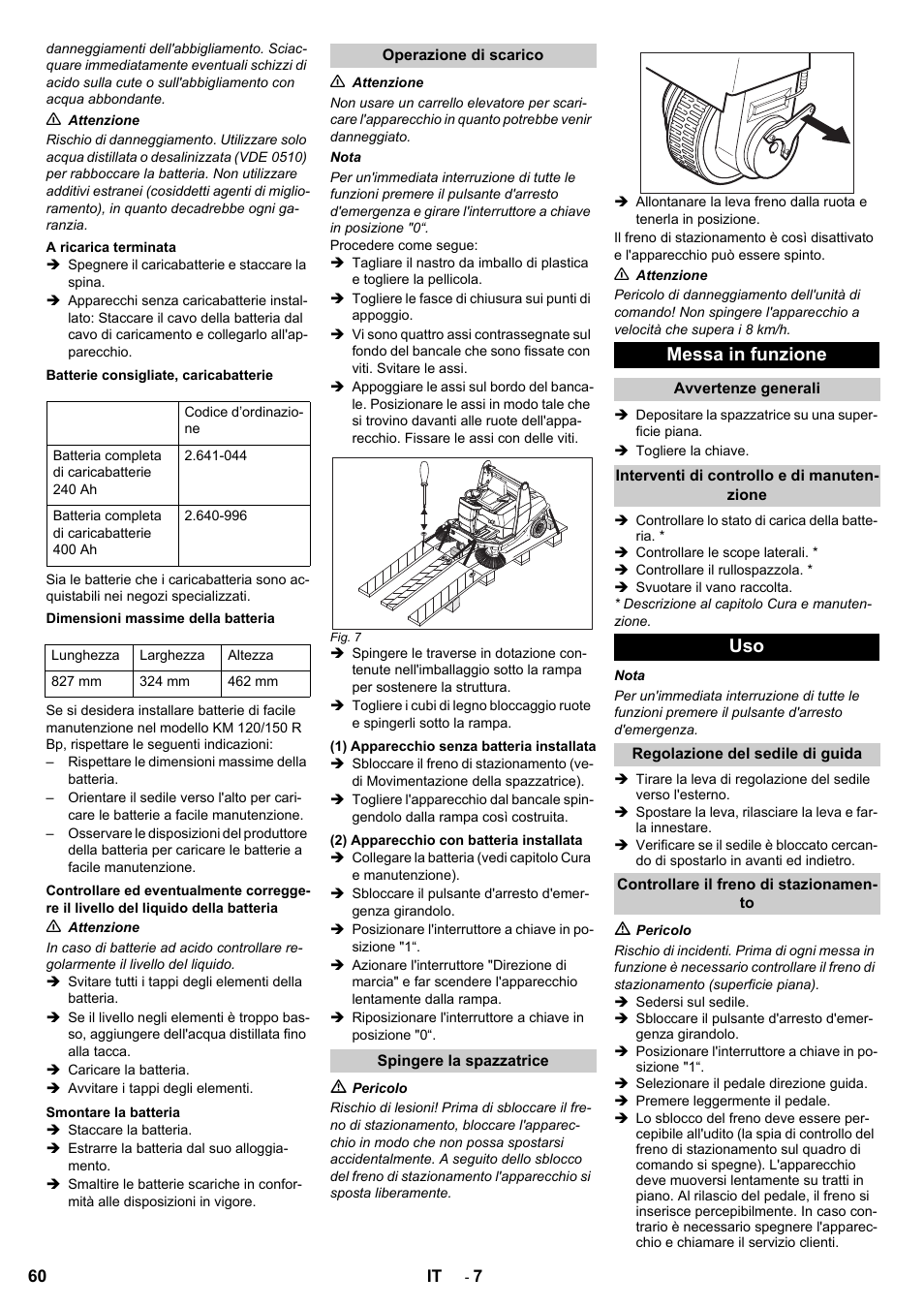 Messa in funzione | Karcher KM 120-150 R Bp 2SB User Manual | Page 60 / 264