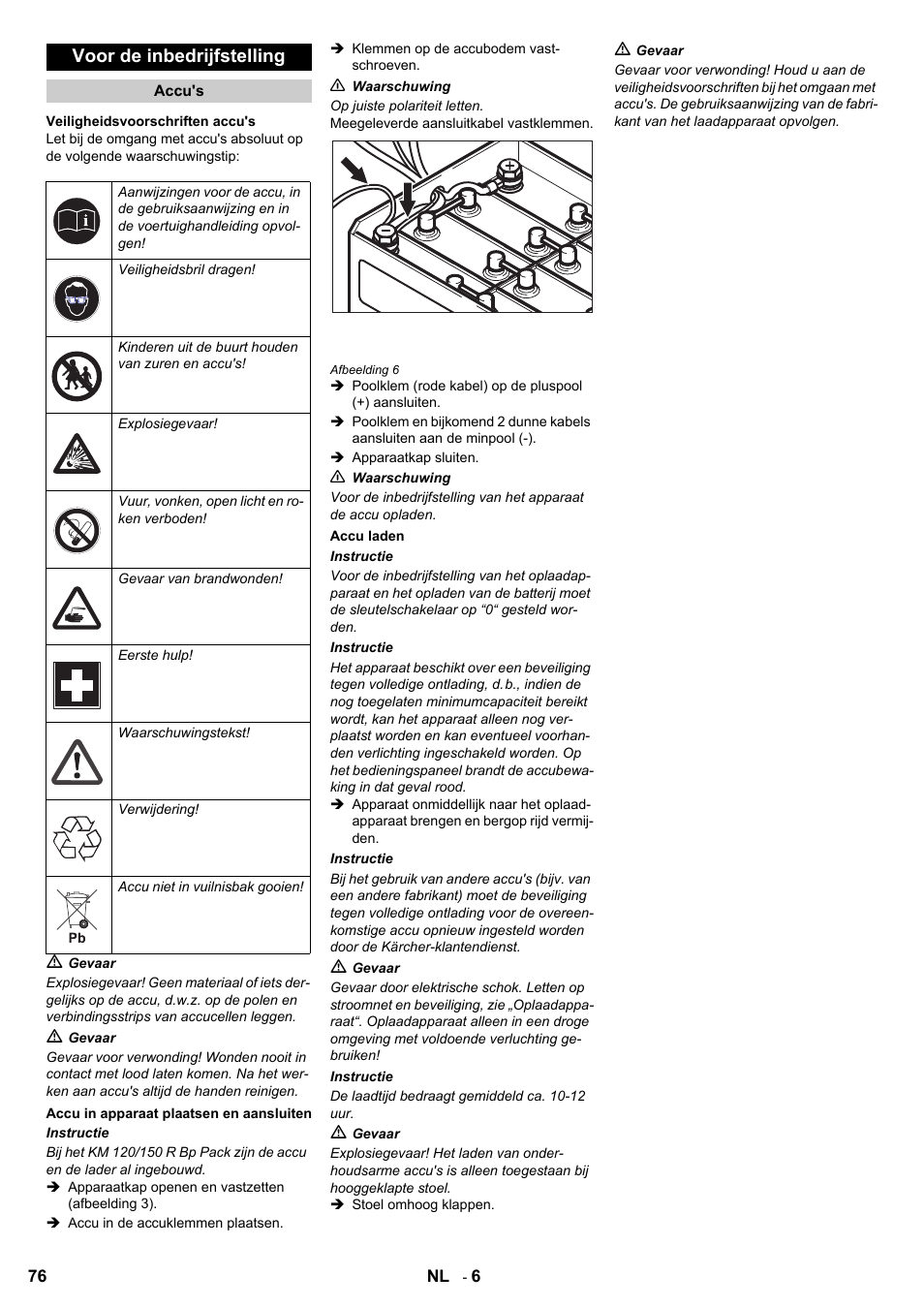 Voor de inbedrijfstelling | Karcher KM 120-150 R Bp 2SB User Manual | Page 76 / 264