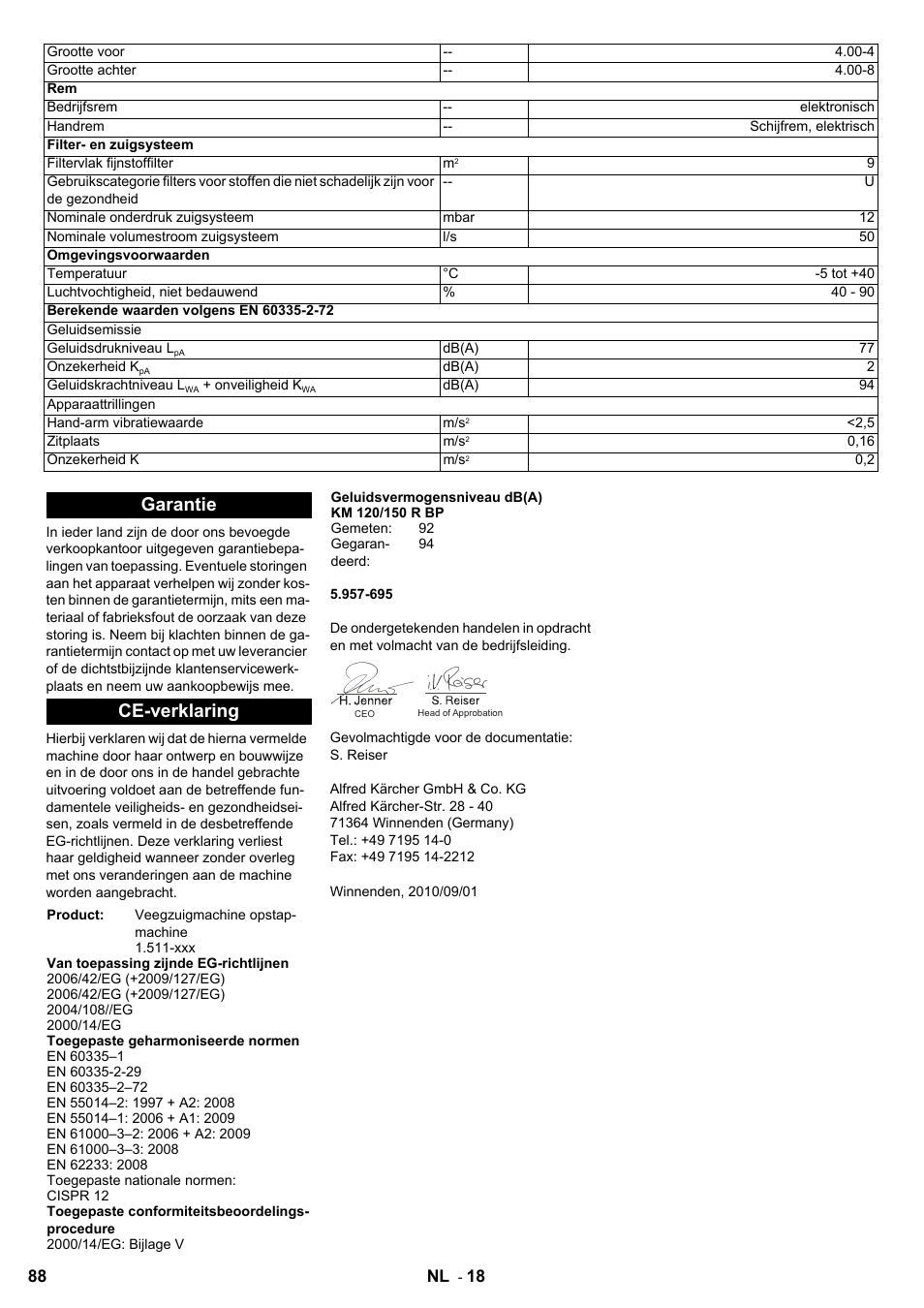 Garantie ce-verklaring | Karcher KM 120-150 R Bp 2SB User Manual | Page 88 / 264