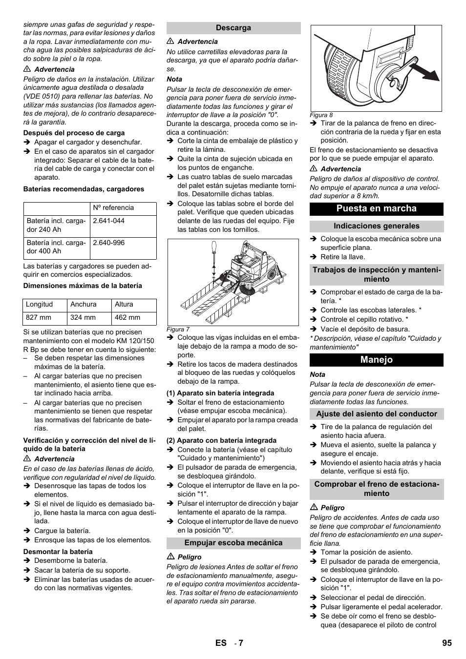 Puesta en marcha, Manejo | Karcher KM 120-150 R Bp 2SB User Manual | Page 95 / 264