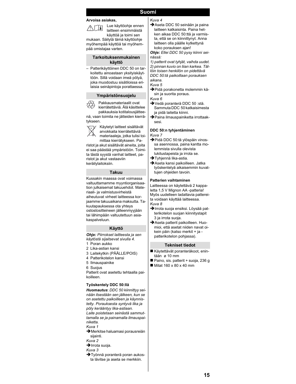 Suomi | Karcher DDC 50 User Manual | Page 13 / 32