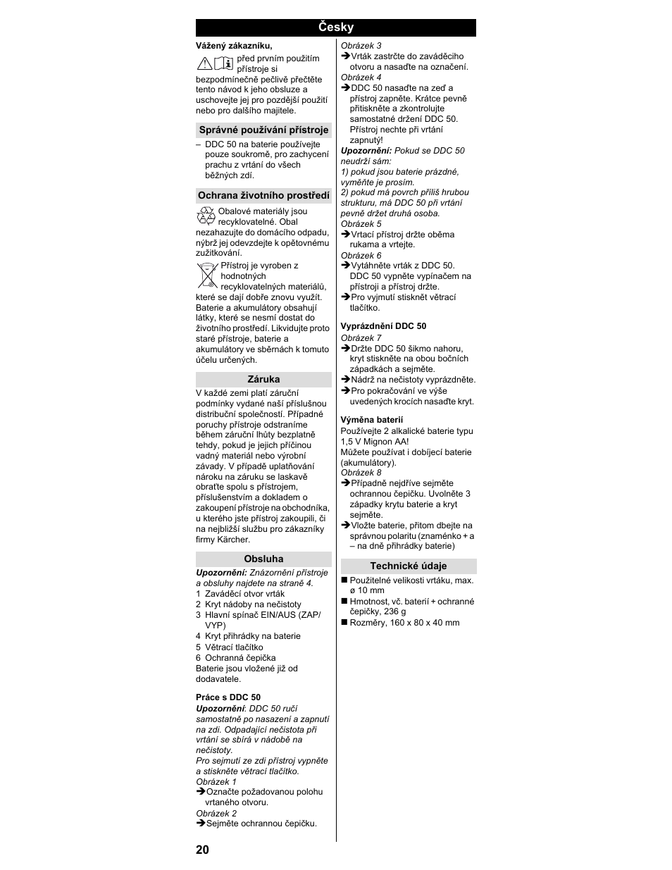 Česky | Karcher DDC 50 User Manual | Page 18 / 32