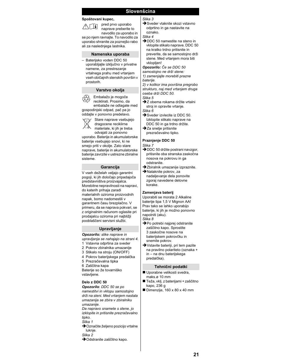 Slovenšcina | Karcher DDC 50 User Manual | Page 19 / 32