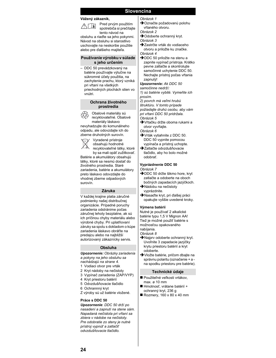 Slovencina | Karcher DDC 50 User Manual | Page 22 / 32