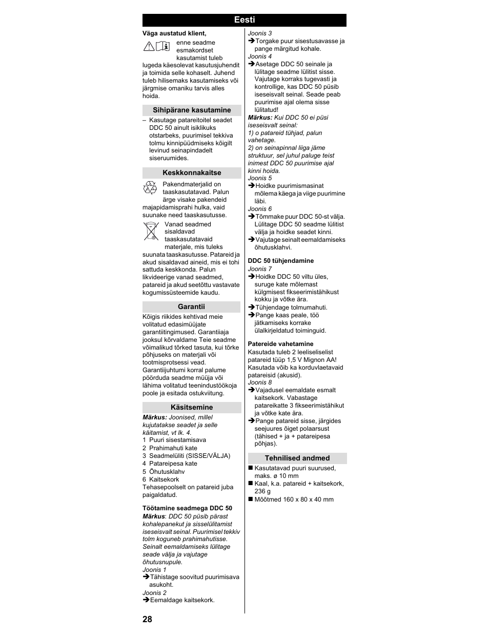 Eesti | Karcher DDC 50 User Manual | Page 26 / 32