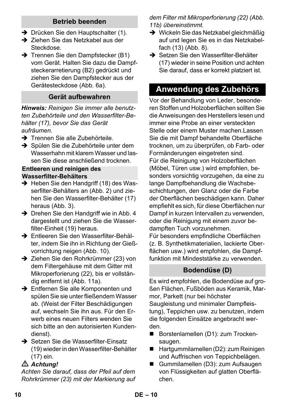 Anwendung des zubehörs | Karcher SV 1902 User Manual | Page 10 / 284