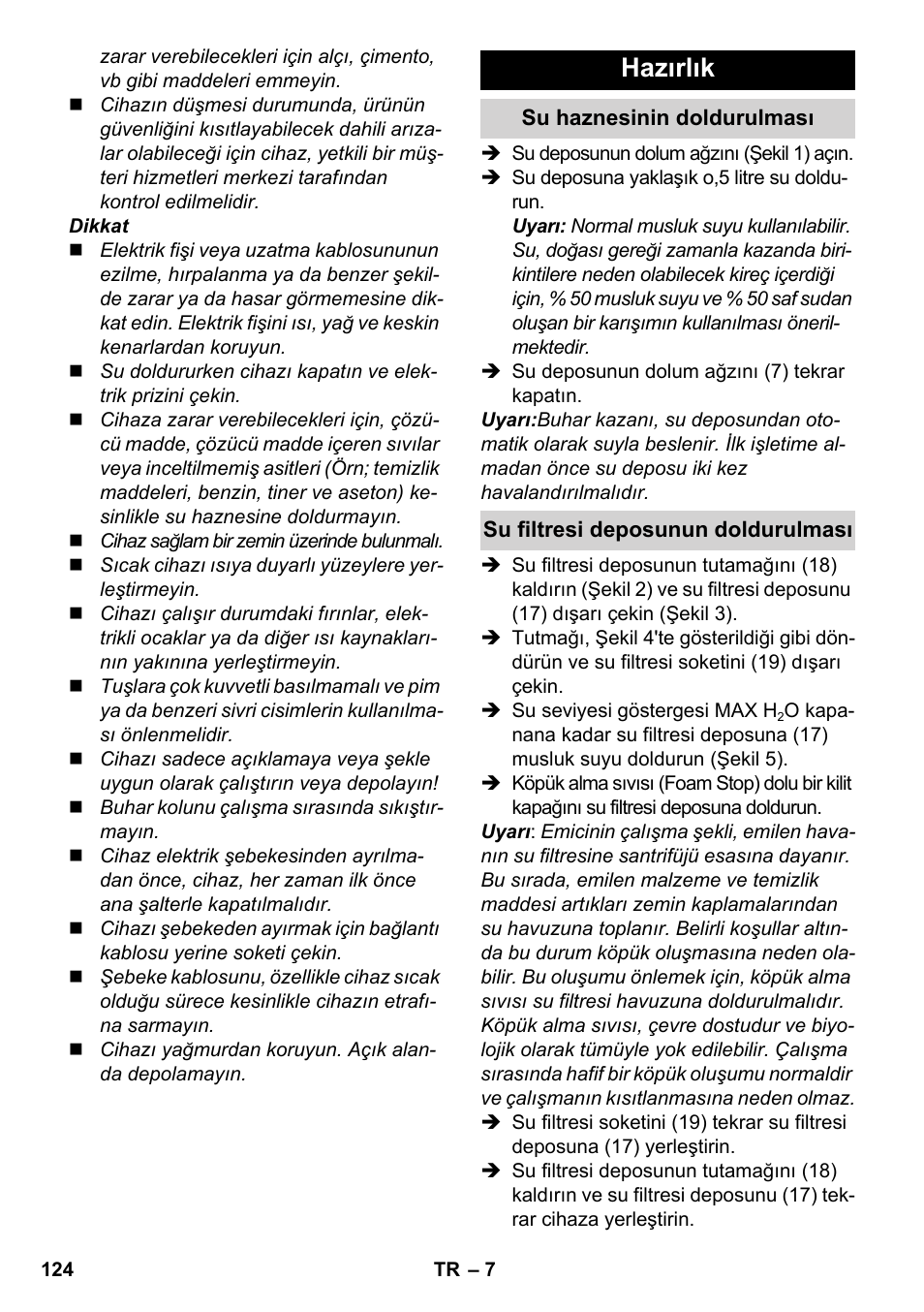 Hazırlık | Karcher SV 1902 User Manual | Page 124 / 284