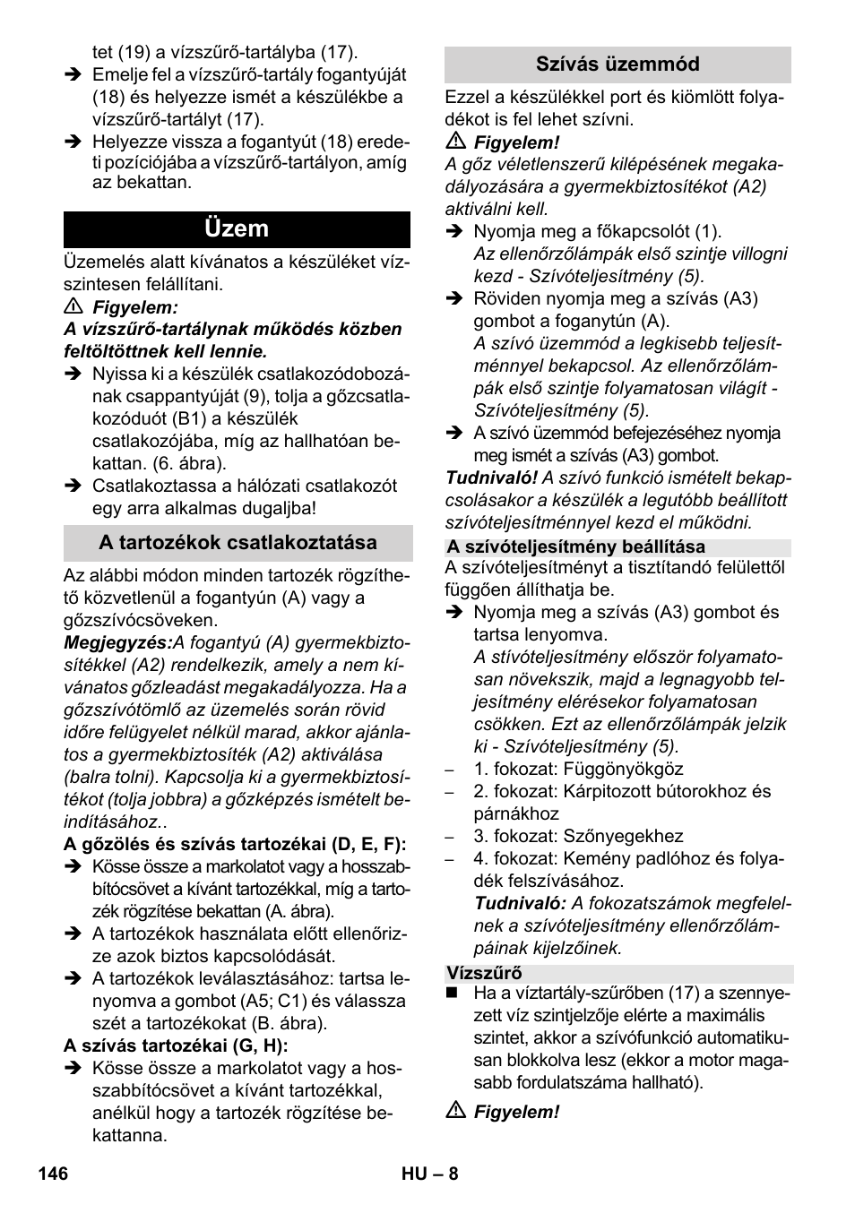 Üzem | Karcher SV 1902 User Manual | Page 146 / 284