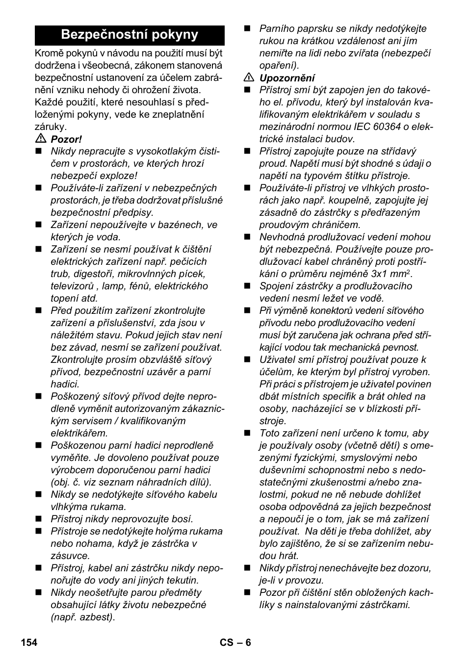 Bezpečnostní pokyny | Karcher SV 1902 User Manual | Page 154 / 284