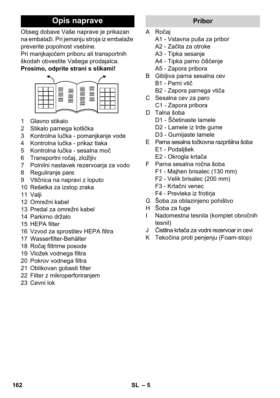 Opis naprave | Karcher SV 1902 User Manual | Page 162 / 284