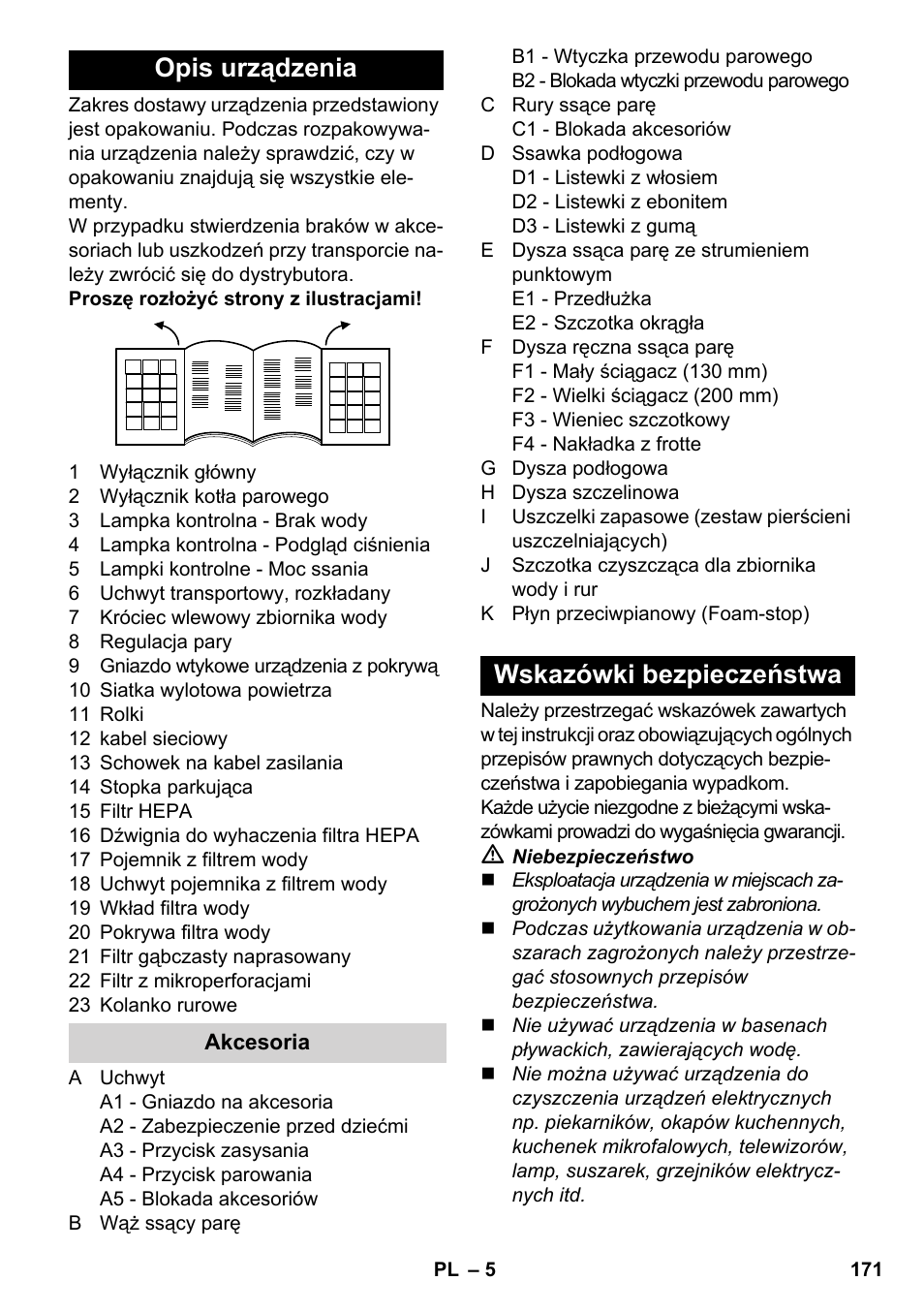 Opis urządzenia, Wskazówki bezpieczeństwa | Karcher SV 1902 User Manual | Page 171 / 284