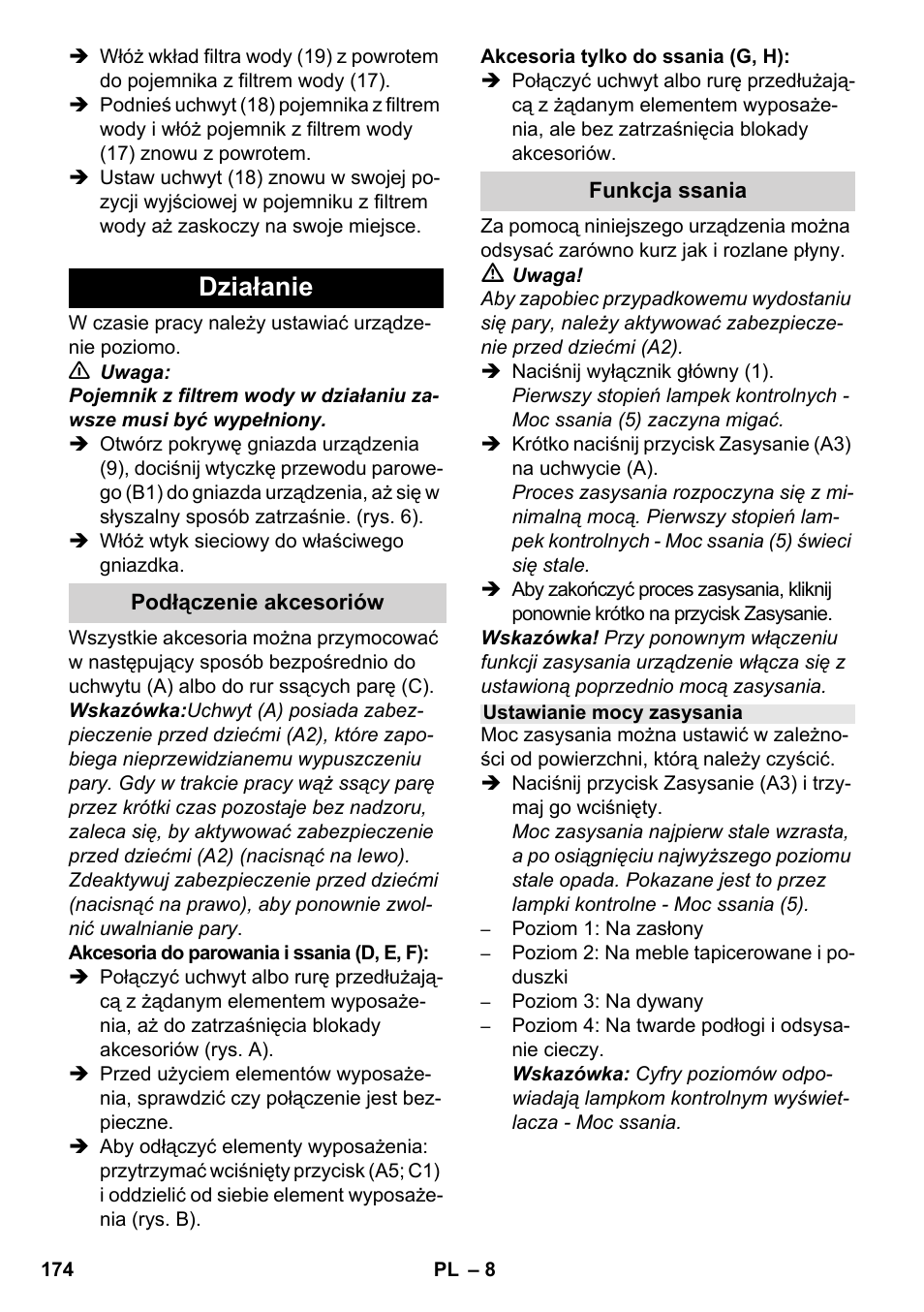 Działanie | Karcher SV 1902 User Manual | Page 174 / 284