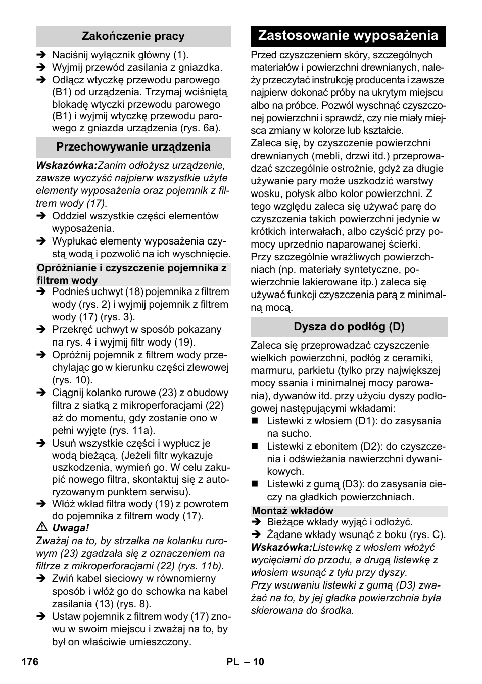 Zastosowanie wyposażenia | Karcher SV 1902 User Manual | Page 176 / 284