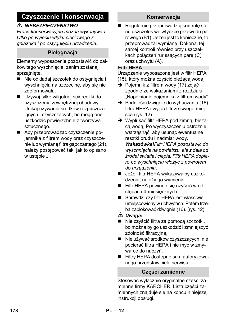 Czyszczenie i konserwacja | Karcher SV 1902 User Manual | Page 178 / 284