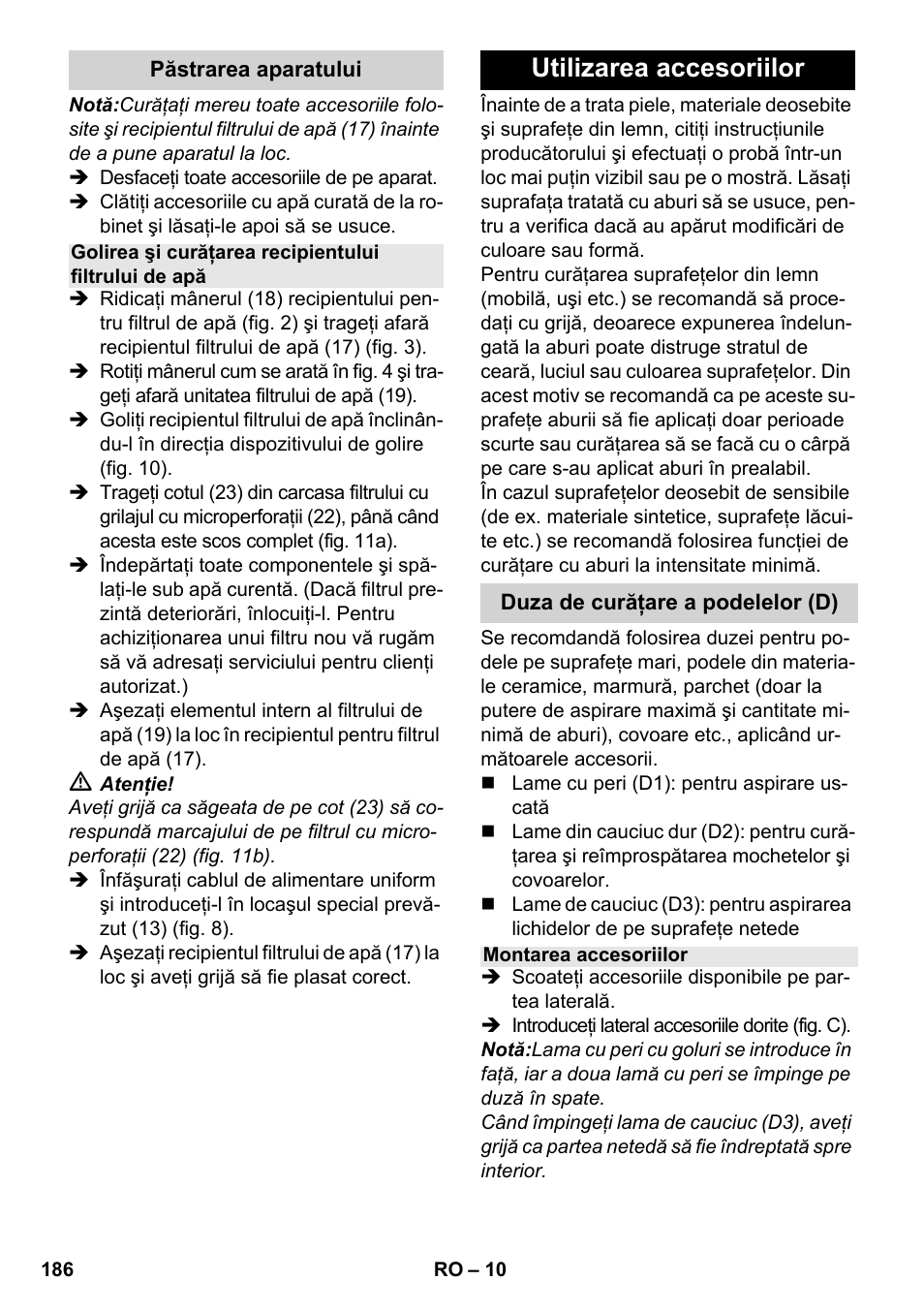 Utilizarea accesoriilor | Karcher SV 1902 User Manual | Page 186 / 284