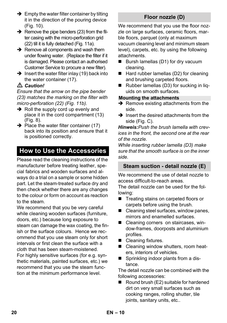 How to use the accessories | Karcher SV 1902 User Manual | Page 20 / 284