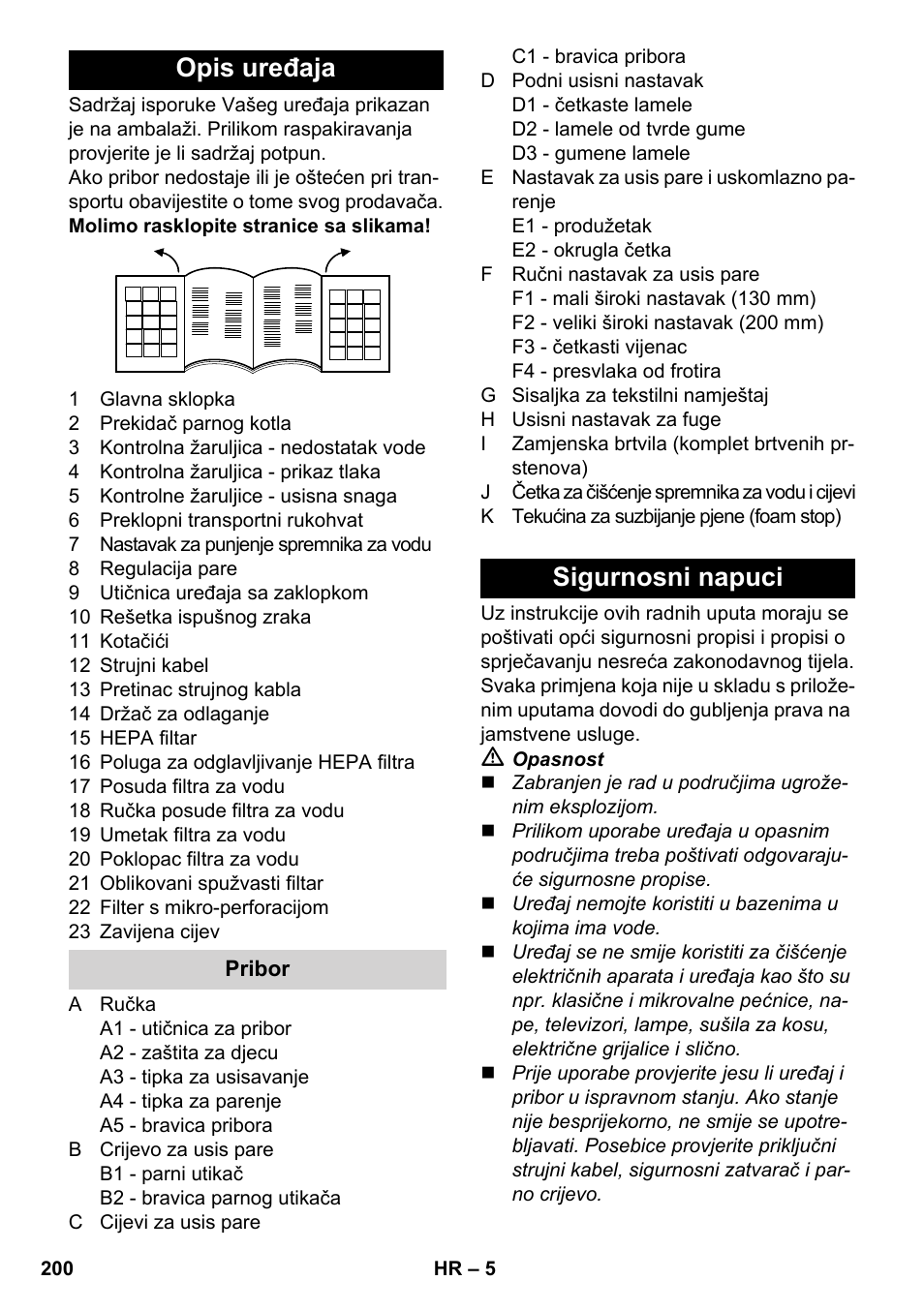 Opis uređaja, Sigurnosni napuci | Karcher SV 1902 User Manual | Page 200 / 284