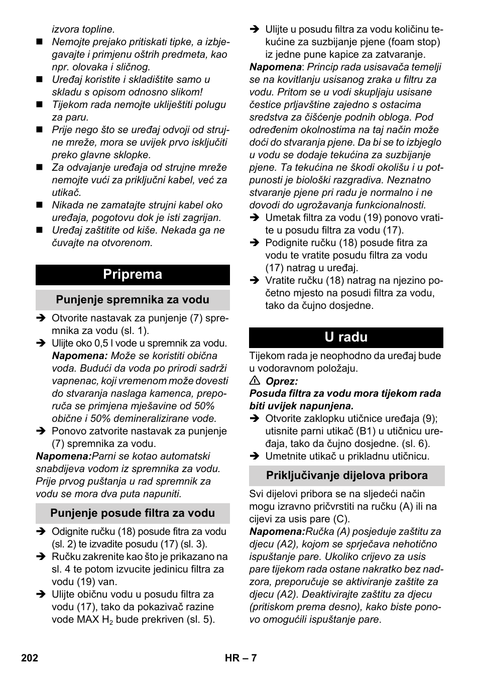 Priprema, U radu | Karcher SV 1902 User Manual | Page 202 / 284