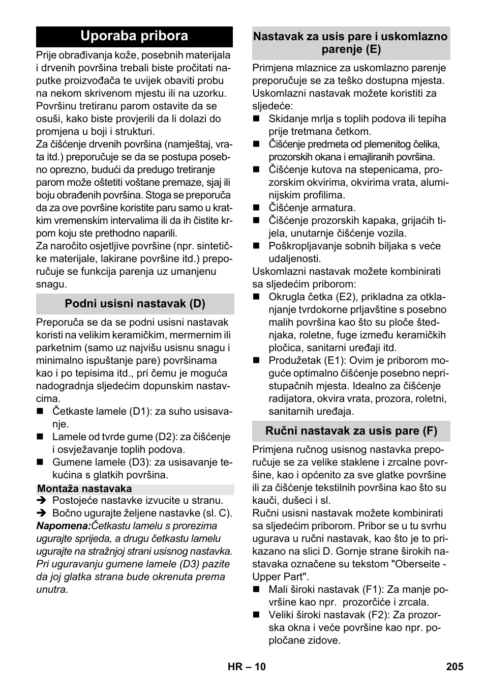 Uporaba pribora | Karcher SV 1902 User Manual | Page 205 / 284