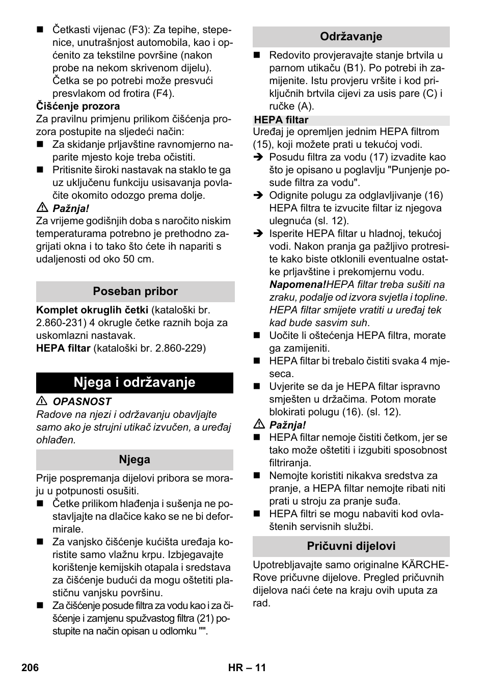 Njega i održavanje | Karcher SV 1902 User Manual | Page 206 / 284