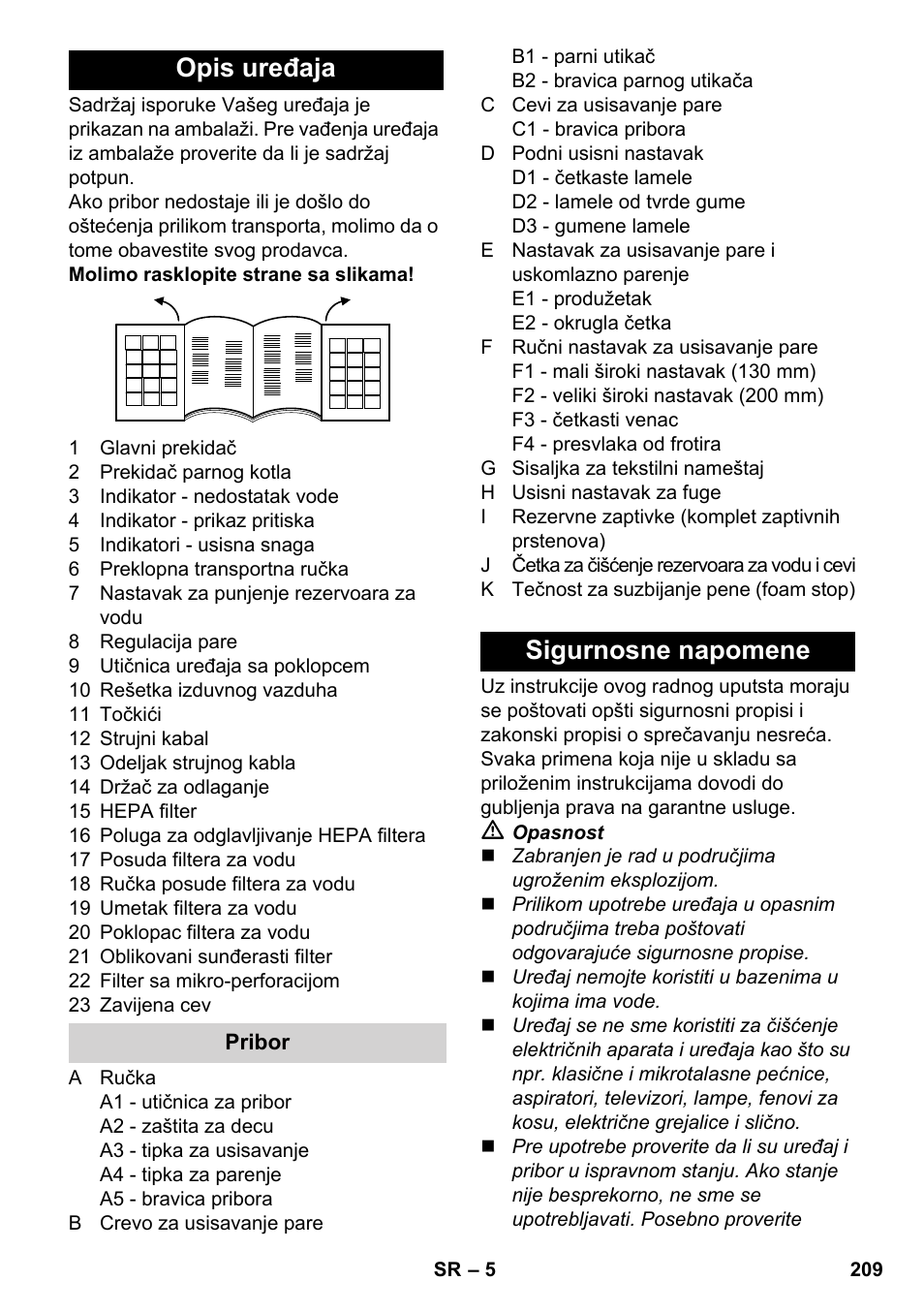 Opis uređaja, Sigurnosne napomene | Karcher SV 1902 User Manual | Page 209 / 284