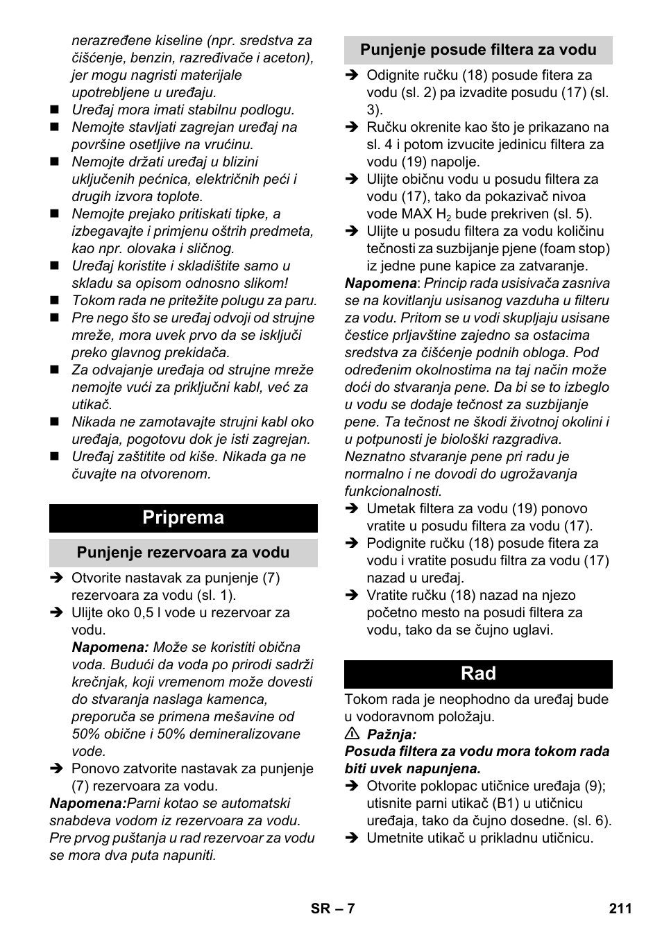 Priprema | Karcher SV 1902 User Manual | Page 211 / 284