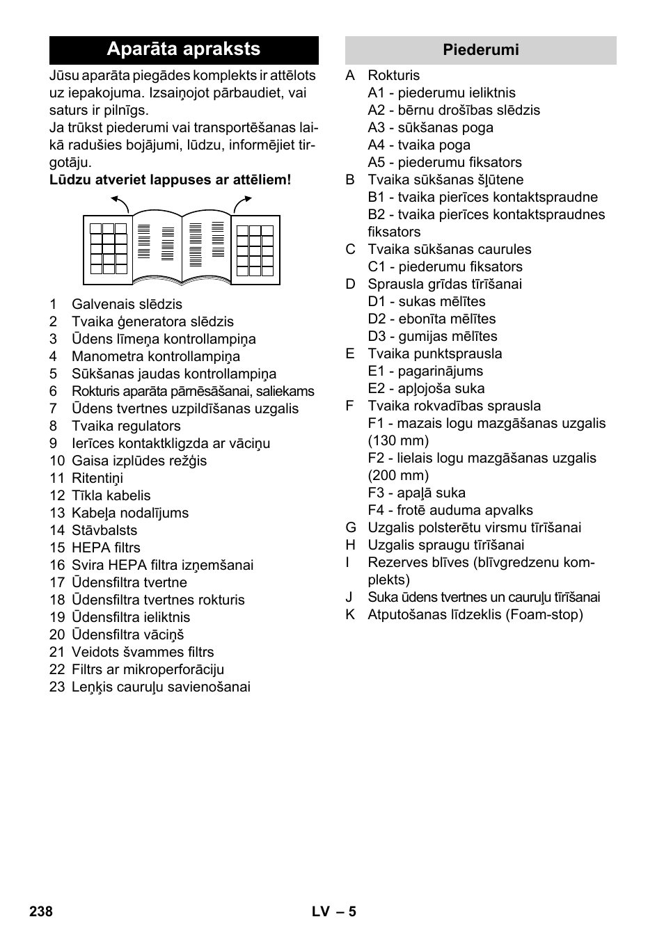 Aparāta apraksts | Karcher SV 1902 User Manual | Page 238 / 284