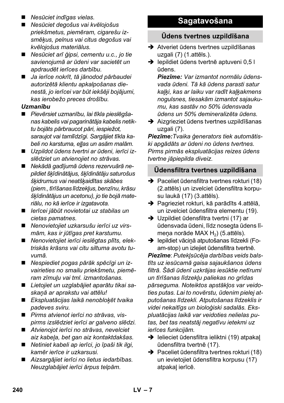 Sagatavošana | Karcher SV 1902 User Manual | Page 240 / 284