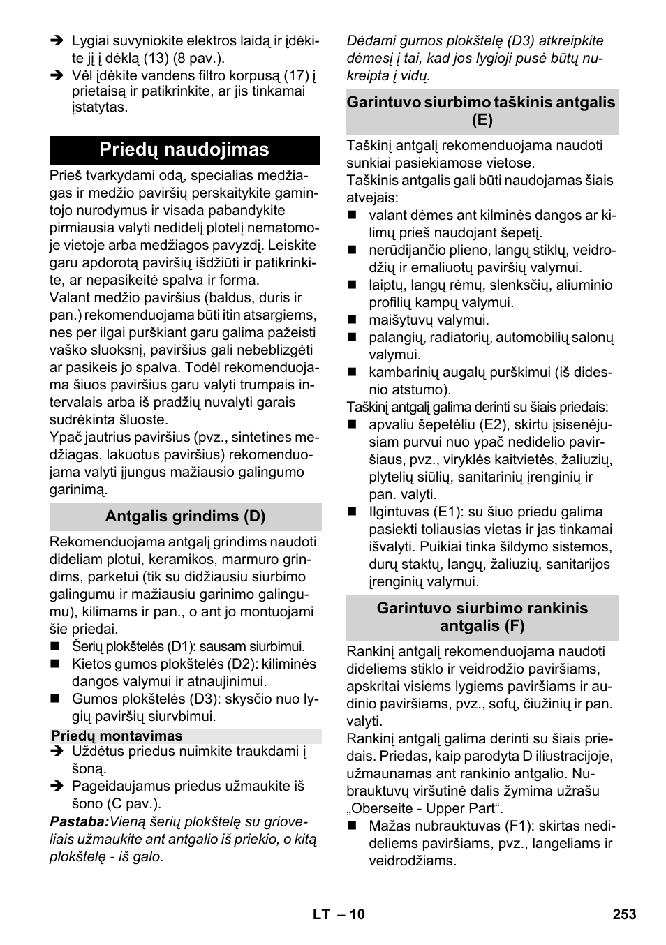 Priedų naudojimas | Karcher SV 1902 User Manual | Page 253 / 284