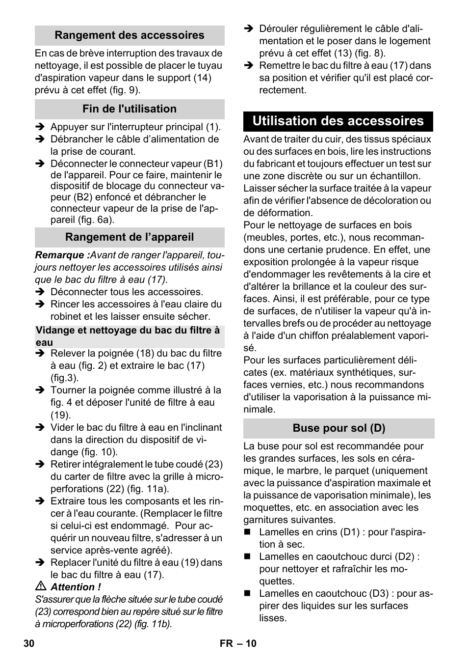 Utilisation des accessoires | Karcher SV 1902 User Manual | Page 30 / 284