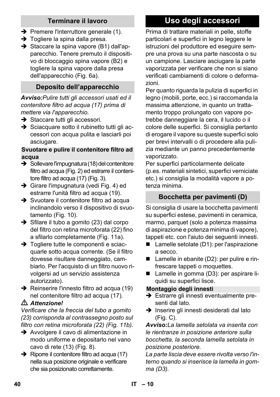 Uso degli accessori | Karcher SV 1902 User Manual | Page 40 / 284