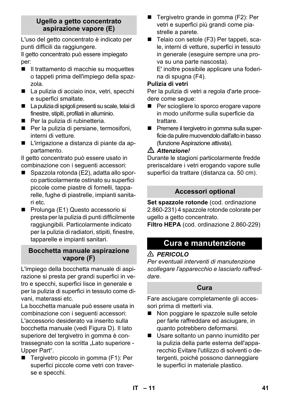 Cura e manutenzione | Karcher SV 1902 User Manual | Page 41 / 284