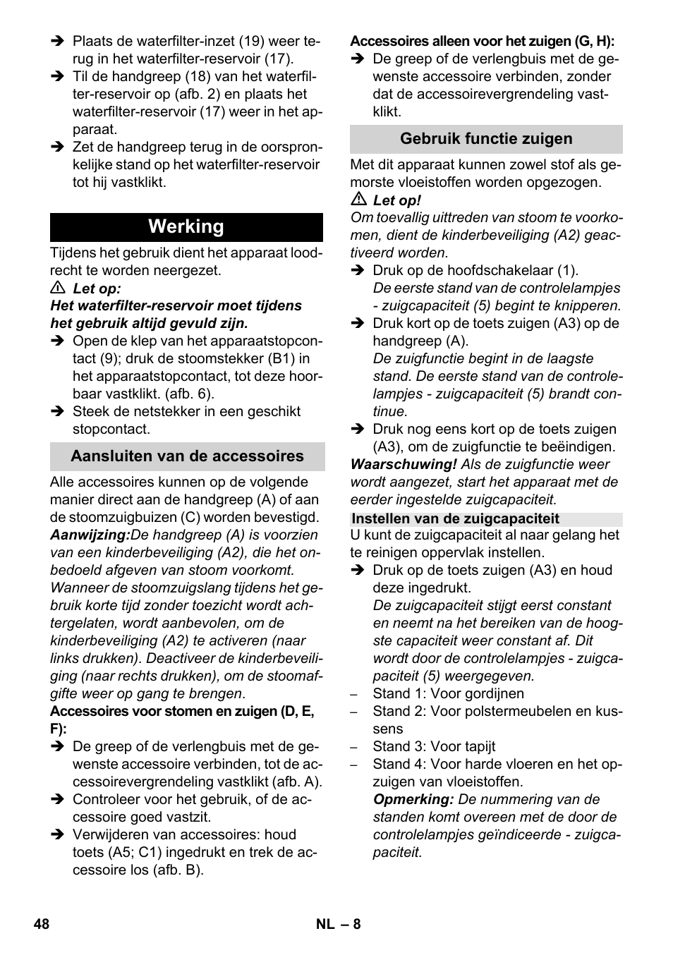 Werking | Karcher SV 1902 User Manual | Page 48 / 284