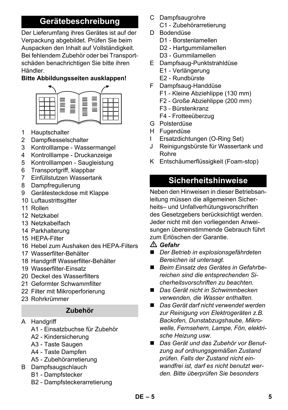 Gerätebeschreibung, Sicherheitshinweise | Karcher SV 1902 User Manual | Page 5 / 284