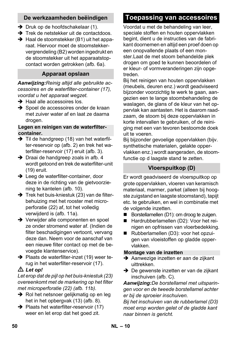 Toepassing van accessoires | Karcher SV 1902 User Manual | Page 50 / 284