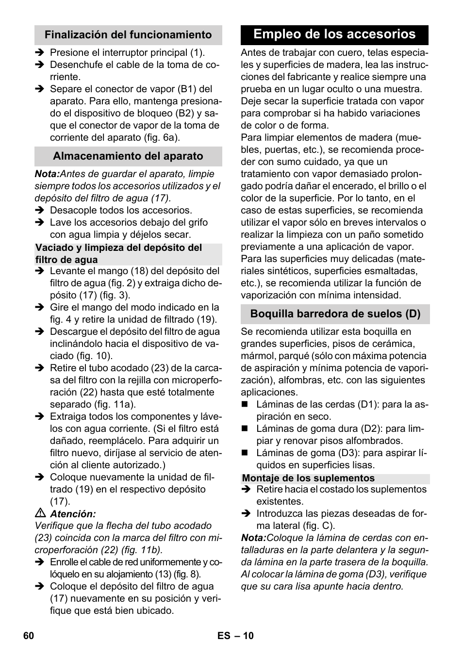 Empleo de los accesorios | Karcher SV 1902 User Manual | Page 60 / 284