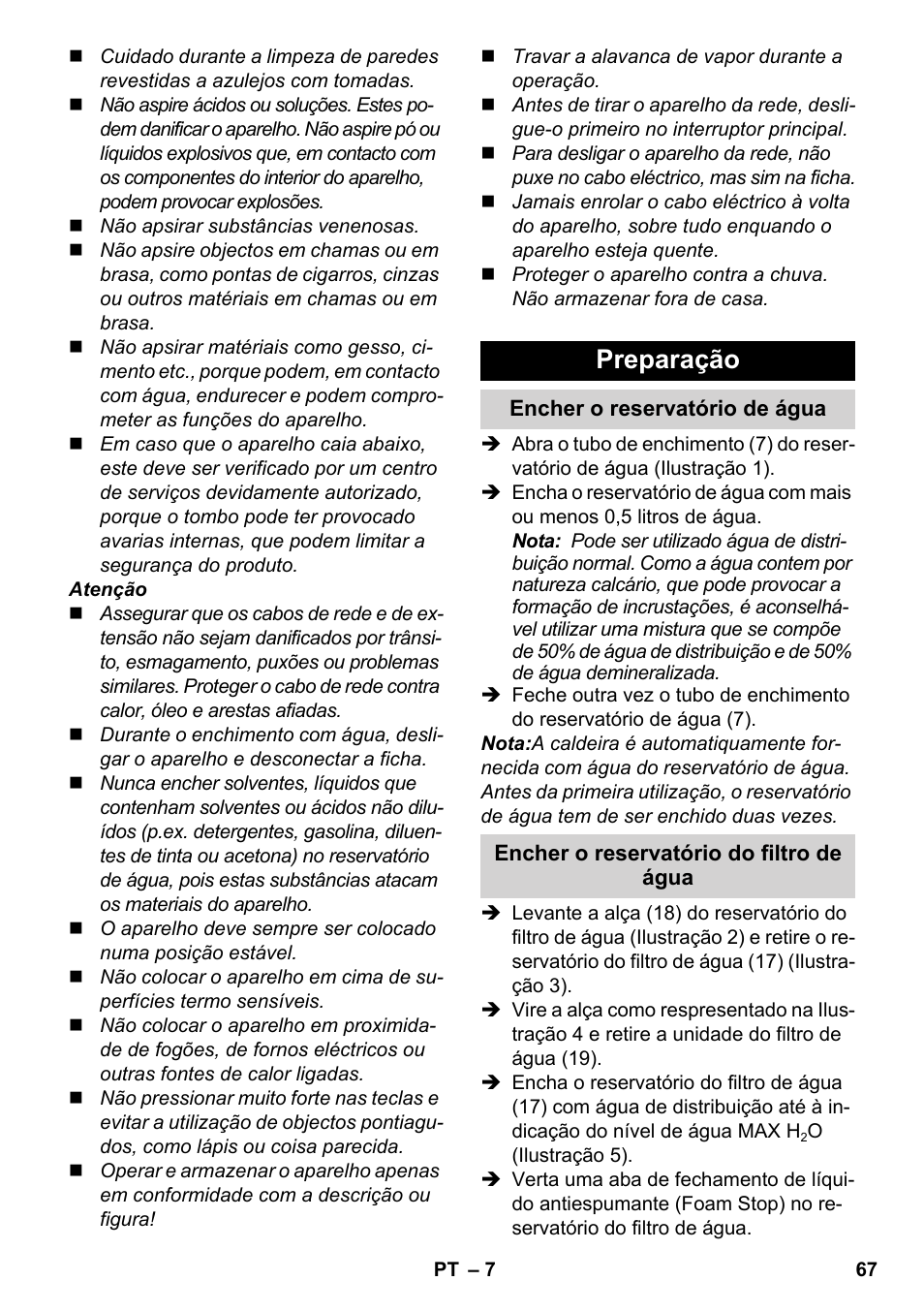 Preparação | Karcher SV 1902 User Manual | Page 67 / 284
