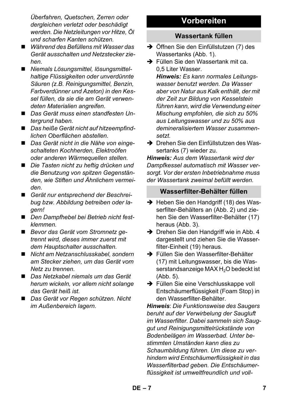 Vorbereiten | Karcher SV 1902 User Manual | Page 7 / 284