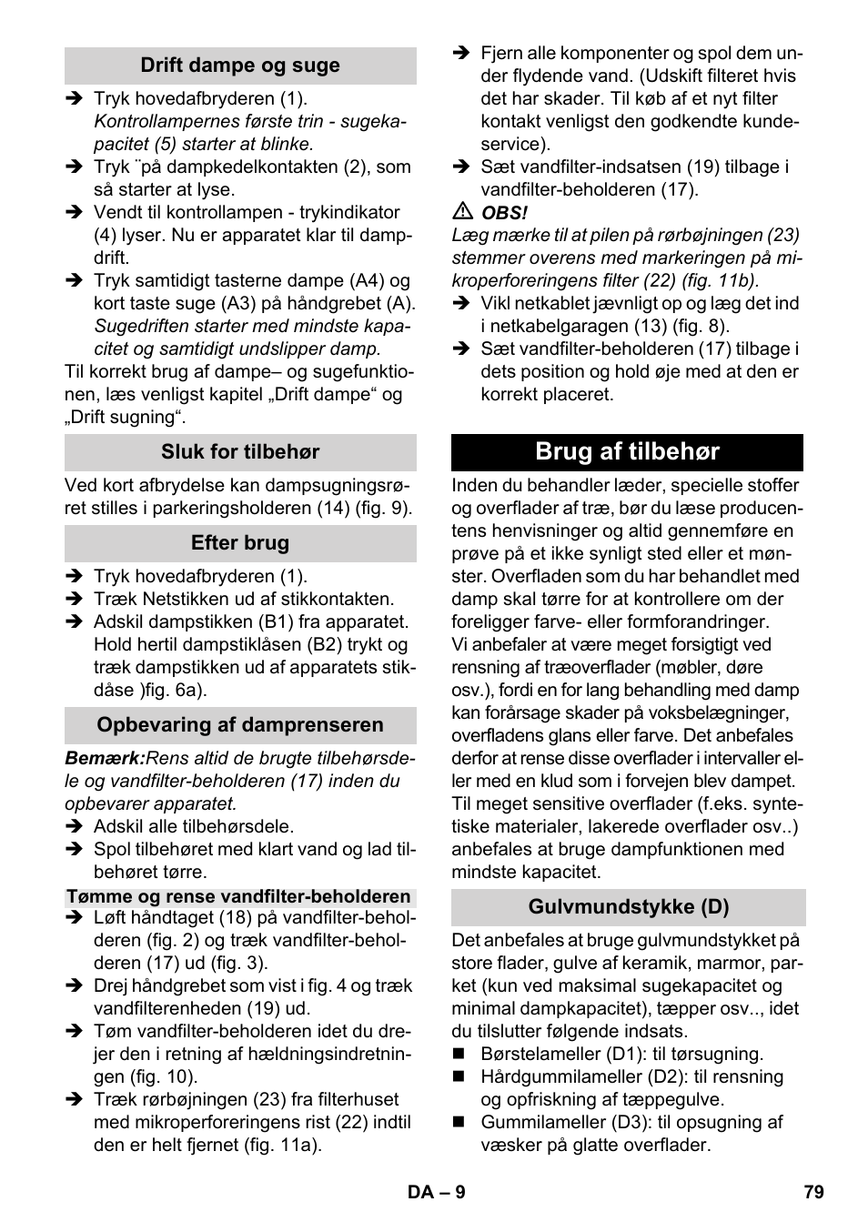 Brug af tilbehør | Karcher SV 1902 User Manual | Page 79 / 284