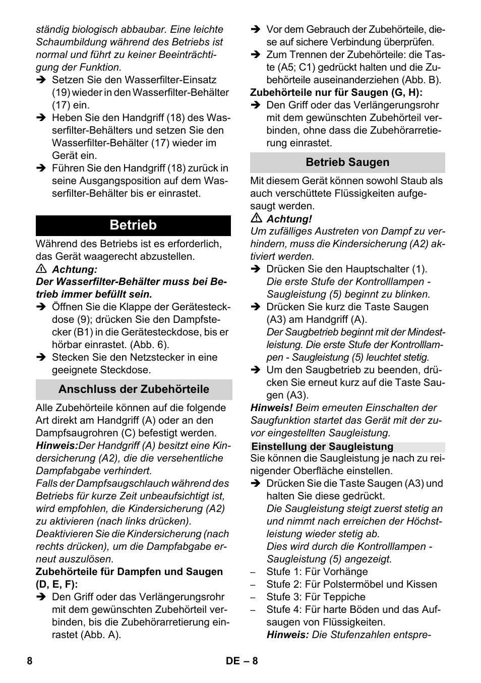 Betrieb | Karcher SV 1902 User Manual | Page 8 / 284